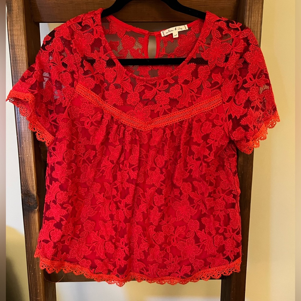 Red Lace Willow and Clay Blouse
